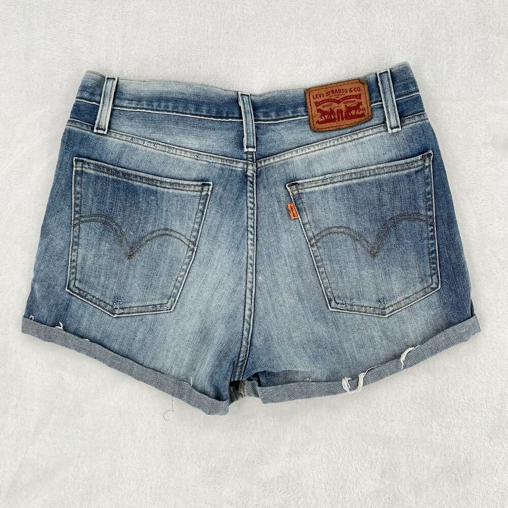 Vtg Y2K Orange Tab Levi Jean Denim Shorts Sz 29 Mid Rise Cuffed Distressed Jeans